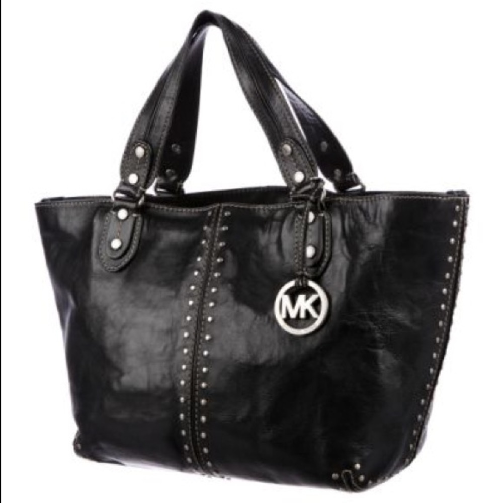 White, Michael Kors Studded Handle Leather Purse